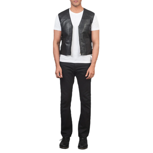 Brandon Black Leather Vest