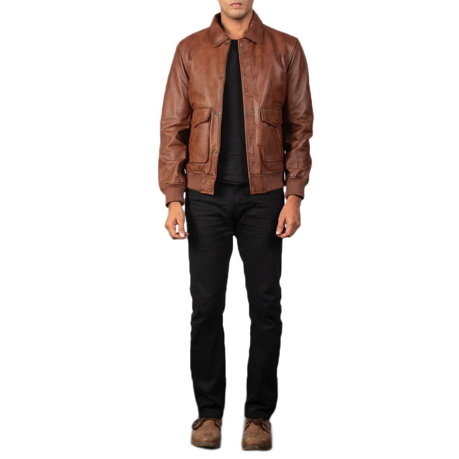 Coffmen Brown A2 Leather Bomber Jacket