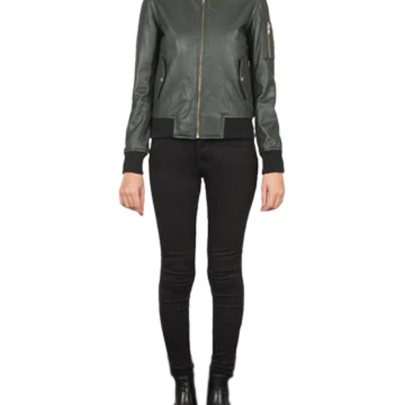 Ava Ma-1 Green Leather Bomber Jacket
