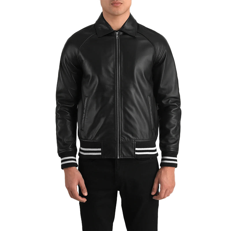 Walton Black Leather Varsity Jacket