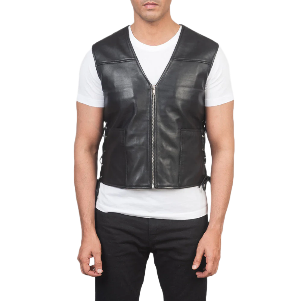 Brandon Black Leather Vest
