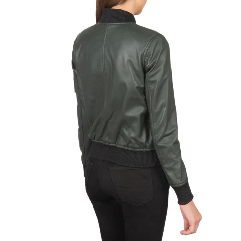 Ava Ma-1 Green Leather Bomber Jacket