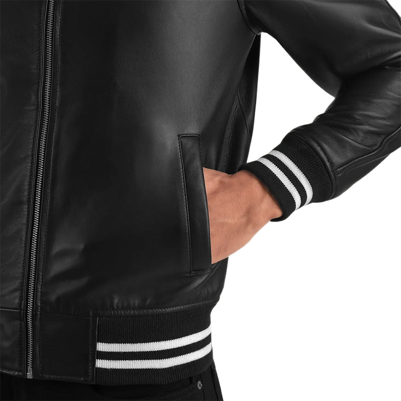 Walton Black Leather Varsity Jacket