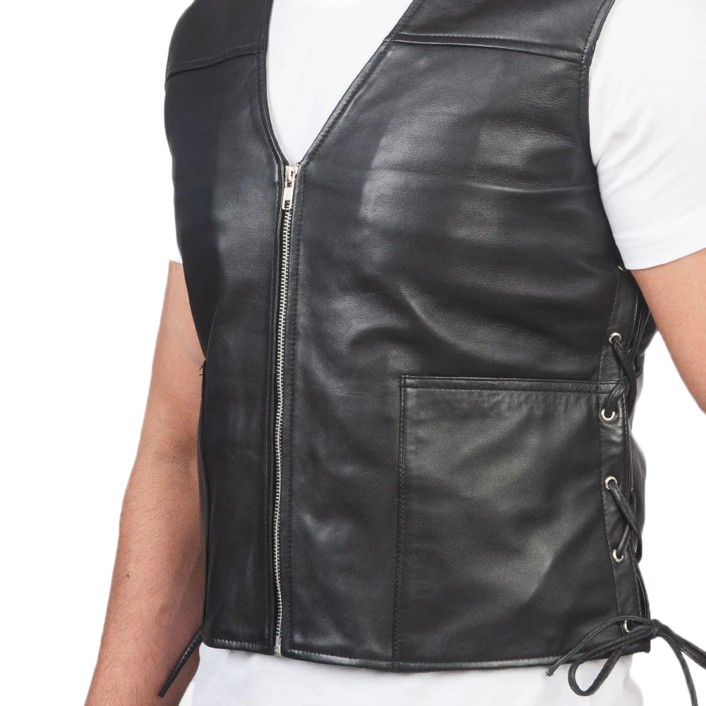 Brandon Black Leather Vest