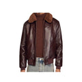 Men’s Dark Brown Leather Bomber Jacket with Shearling Collar
