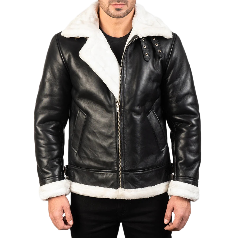 Francis B-3 Black & White Leather Bomber Jacket