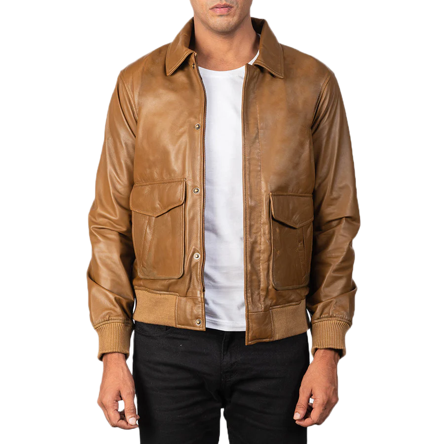 Coffmen Olive Brown A2 Leather Bomber Jacket
