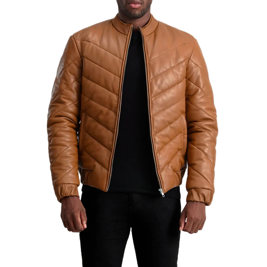 Travis Tan Leather Puffer Jacket