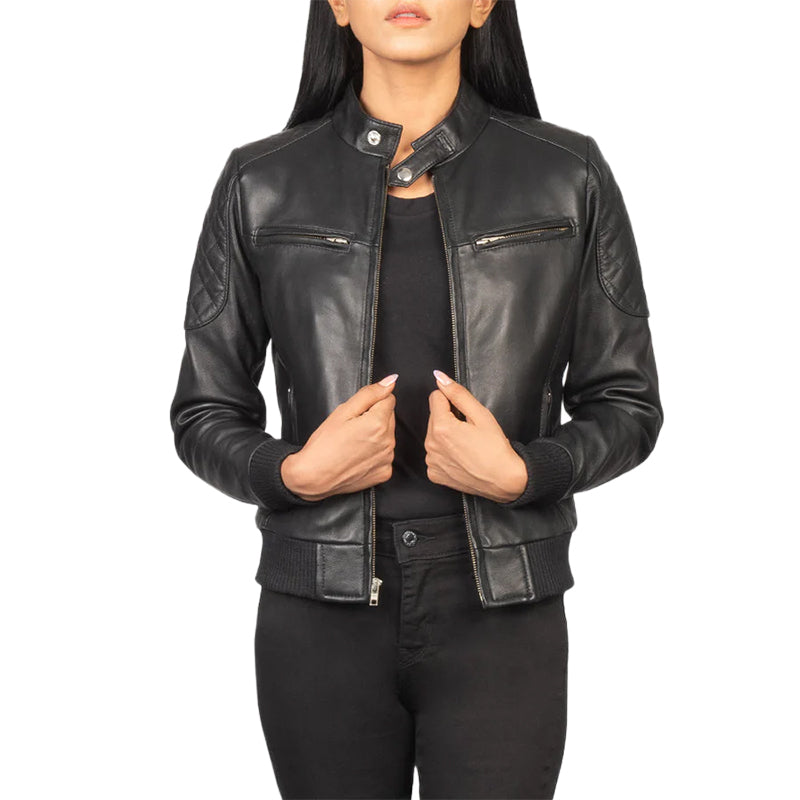 Zenna Black Leather Bomber Jacket