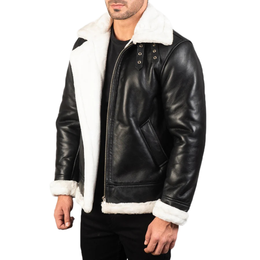 Francis B-3 Black & White Leather Bomber Jacket