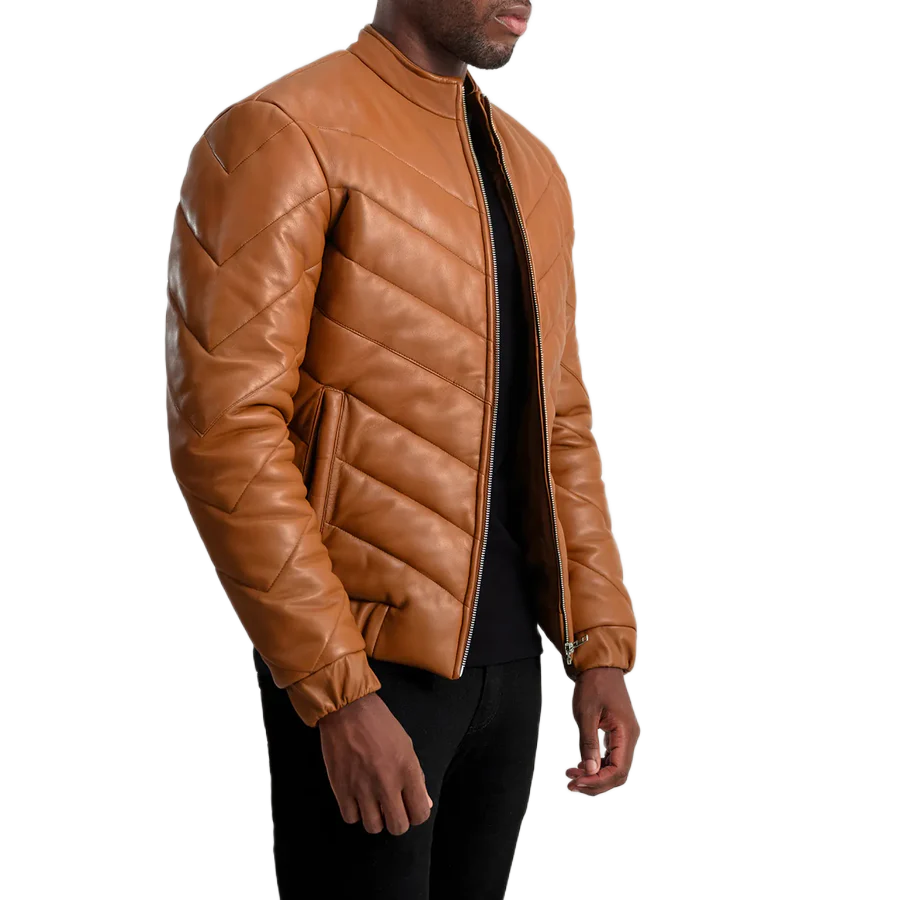 Travis Tan Leather Puffer Jacket