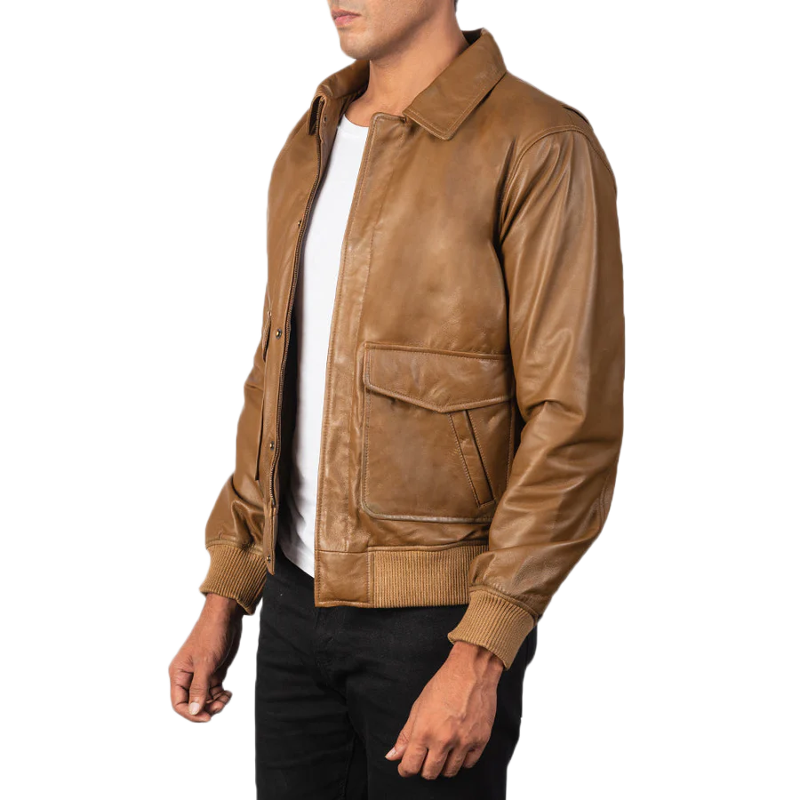 Coffmen Olive Brown A2 Leather Bomber Jacket