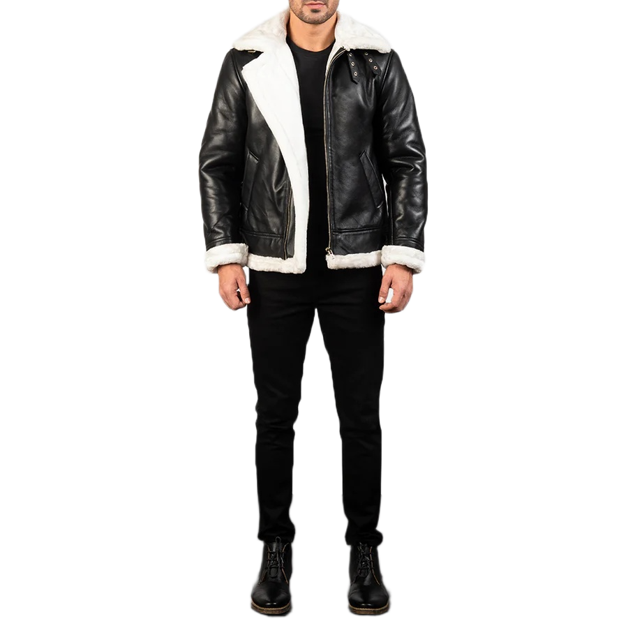 Francis B-3 Black & White Leather Bomber Jacket
