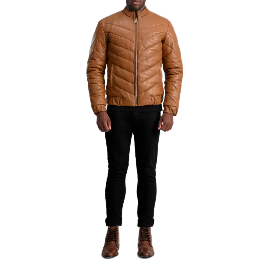 Travis Tan Leather Puffer Jacket