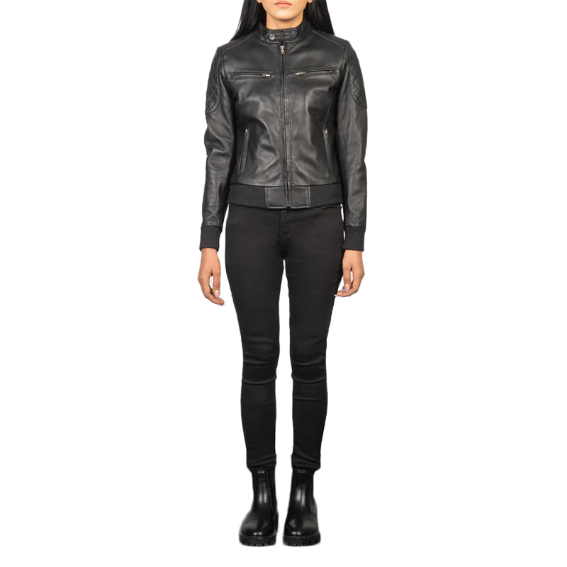 Zenna Black Leather Bomber Jacket