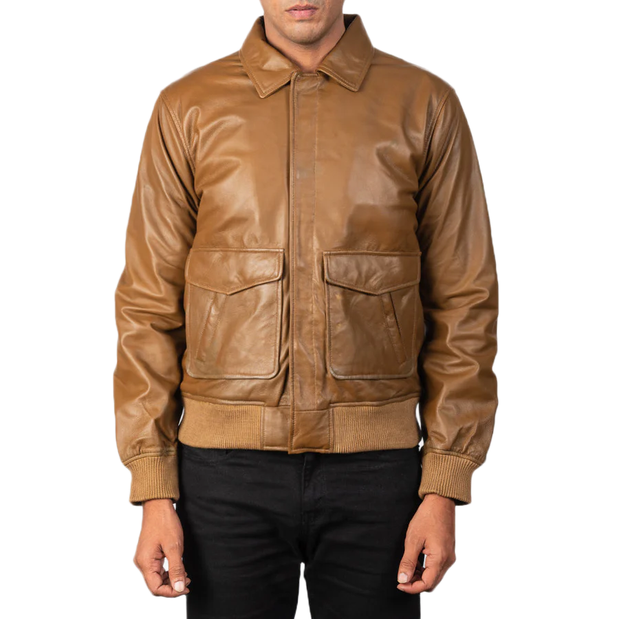 Coffmen Olive Brown A2 Leather Bomber Jacket
