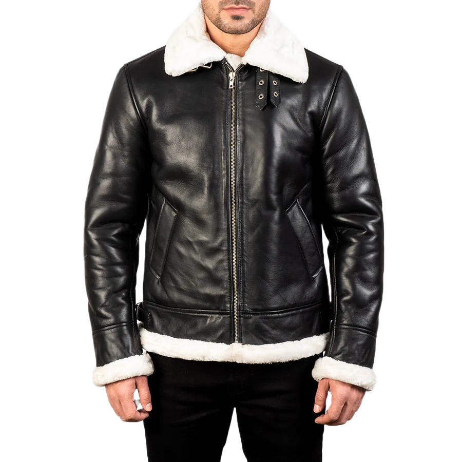 Francis B-3 Black & White Leather Bomber Jacket