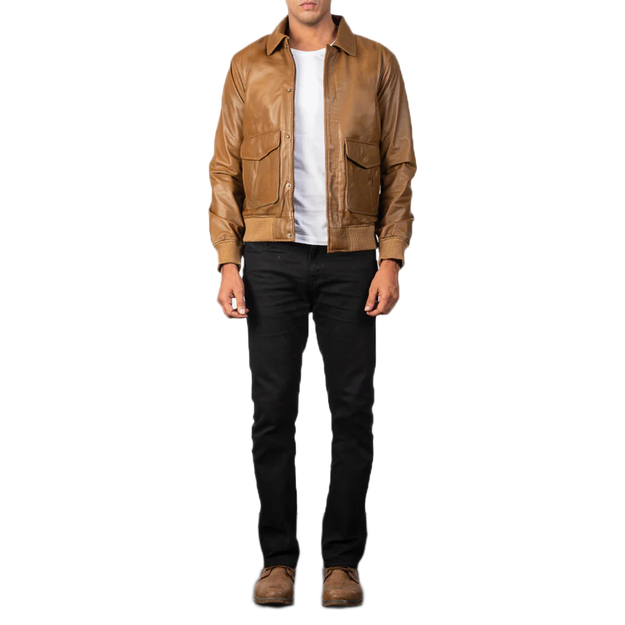 Coffmen Olive Brown A2 Leather Bomber Jacket