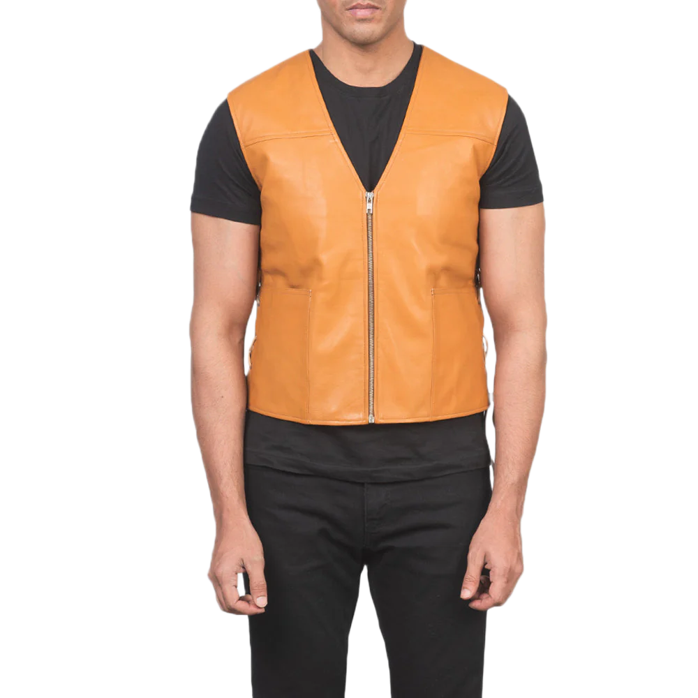 Brandon Tan Brown Leather Vest