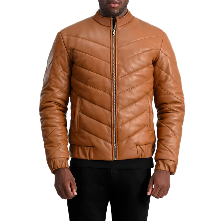 Travis Tan Leather Puffer Jacket