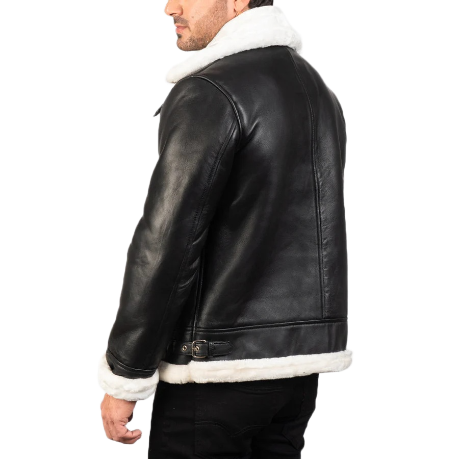 Francis B-3 Black & White Leather Bomber Jacket