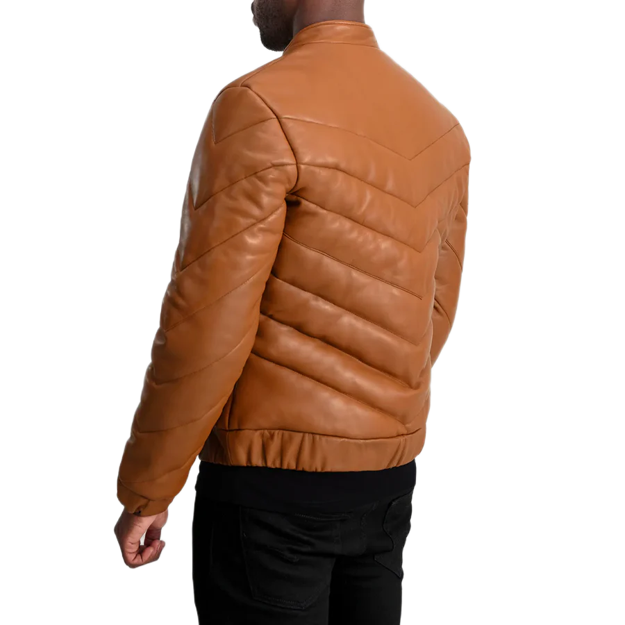 Travis Tan Leather Puffer Jacket