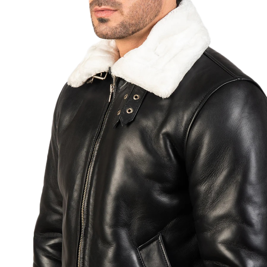 Francis B-3 Black & White Leather Bomber Jacket