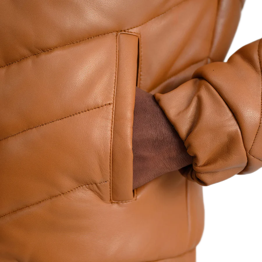 Travis Tan Leather Puffer Jacket