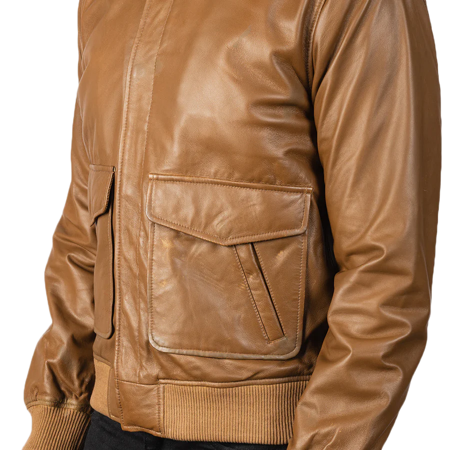 Coffmen Olive Brown A2 Leather Bomber Jacket