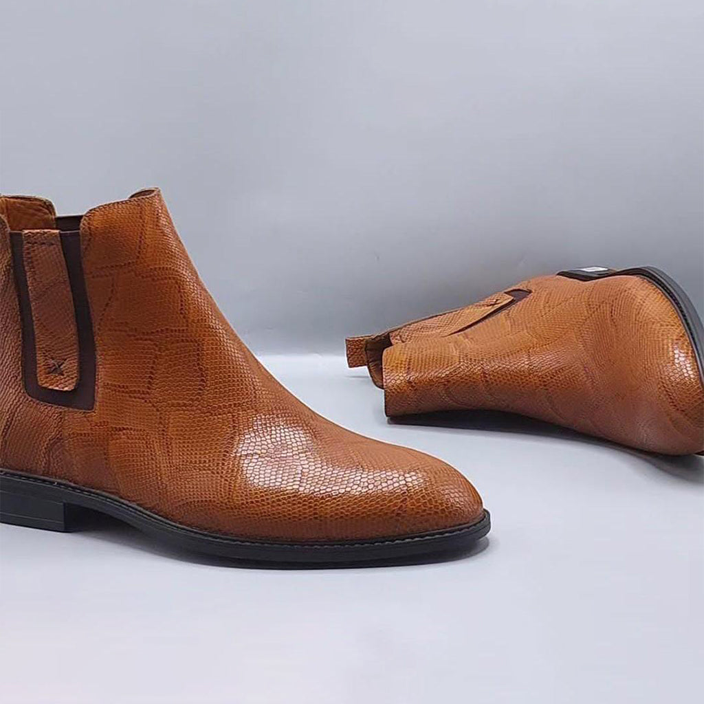 Brown Textured Chelsea Leather Shoes
